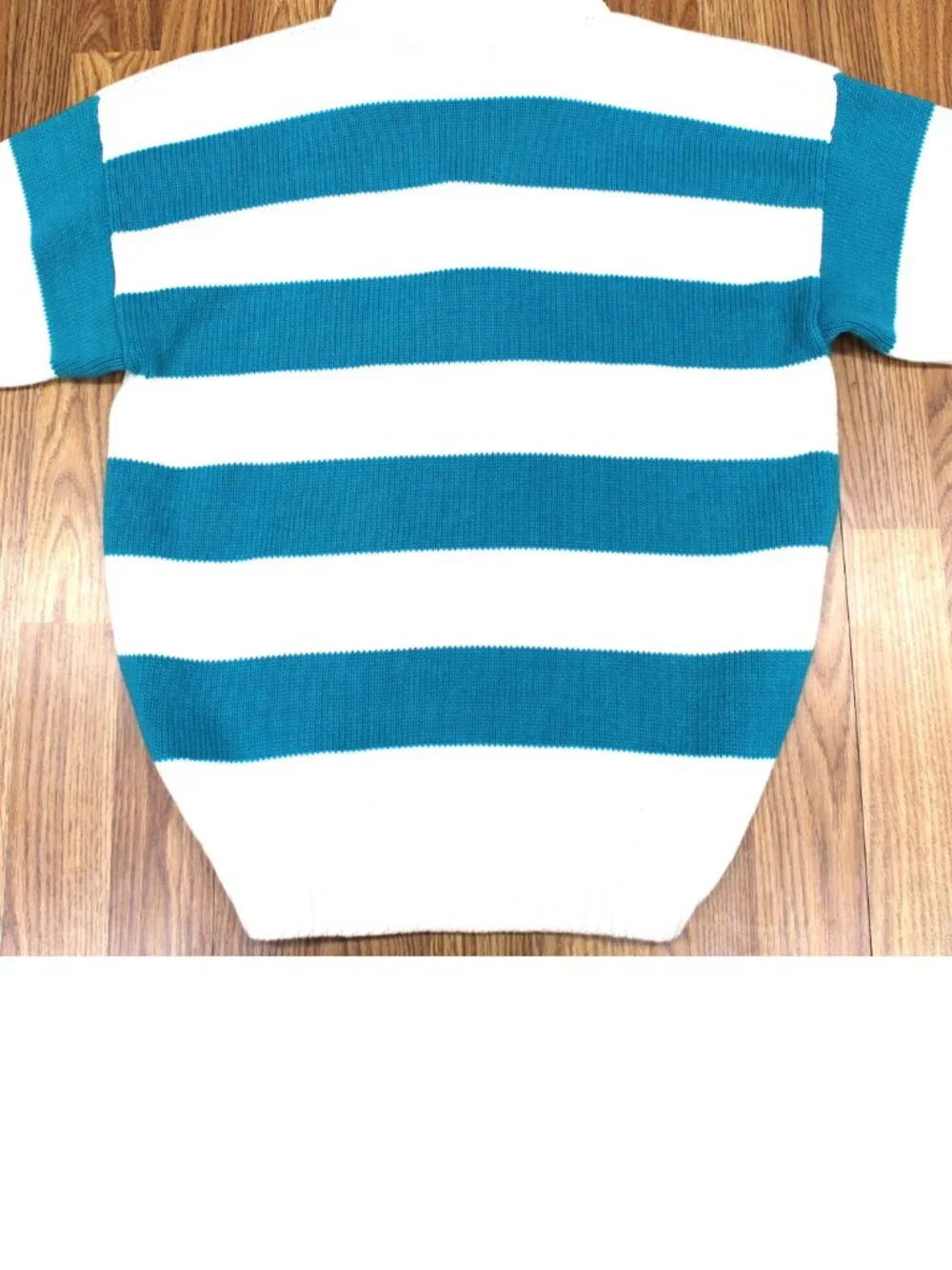 VTG GAP STRIPED POLO SWEATER 100% COTTON WHITE& TURQUOISE MEDIUM, M